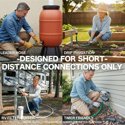 Garden Hose Leakproof for Gardener: 1/2” PVC Water Hoses with GHT Fittings - 2 FT No Kink and Flexible for Outdoor | Compact Close Reach For Home Gardeners Watering Patio Planters, Garden Beds And Hose Reel Setups