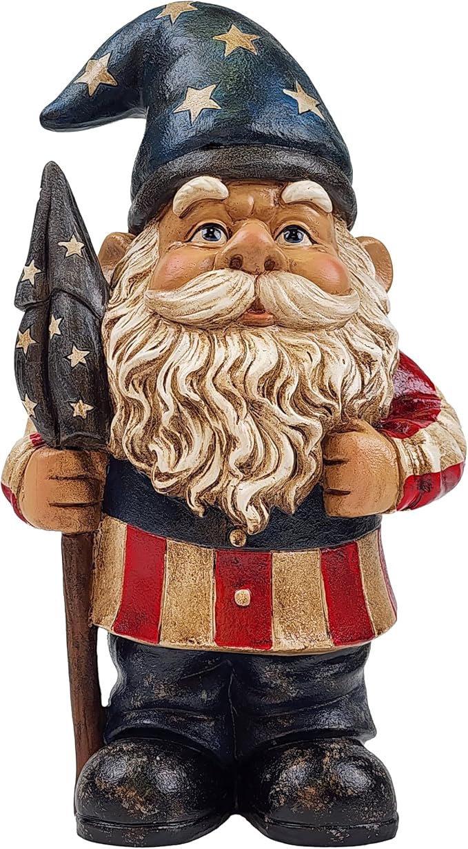 Better Office Products Garden Gnome Statue, 12" Height, Handcrafted Waterproof, UV-Resistant Polyresin Lawn Patio Porch Ornament Decoration (Yankee Doodle Patriot)