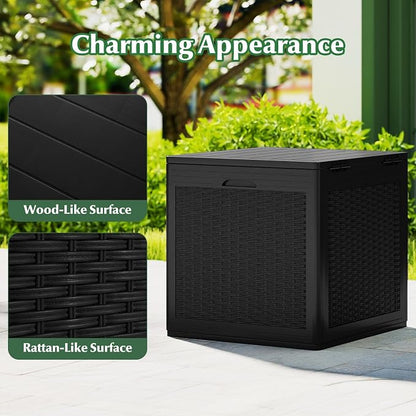 Tangkula 39 Gallon Outdoor Storage Box, Waterproof PP Resin Patio Storage Box with Lockable Lid for Indoor & Outdoor Use, Rattan Design Deck Box for Cushions, Garden Tools