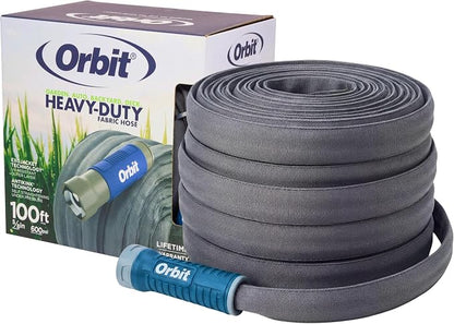 Orbit ExoJacket Fabric Garden Hose - 100 ft x 5/8 in - Heavy-Duty Fabric - Durable ExoJacket Construction - Antikink Technology for Constant Water Flow - Lightweight Professional-Grade Hose - 33180