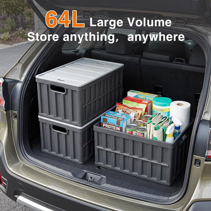 Citylife 64L Collapsible Storage Bins with Lids Plastic Storage Containers for Organizing Stackable Storage Box Large Heavy Duty Utility Crates, 4 Packs
