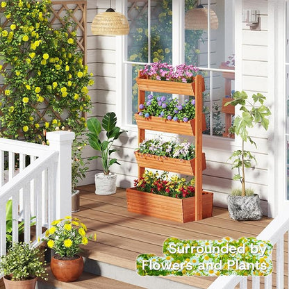 kiplant Adjustable Angle 4-Tiered Wooden Raised Garden Bed, Freestanding Vertical Planter Rack, Plant Box for Herbs, Veggies & Flowers, Indoor & Outdoor Gardening