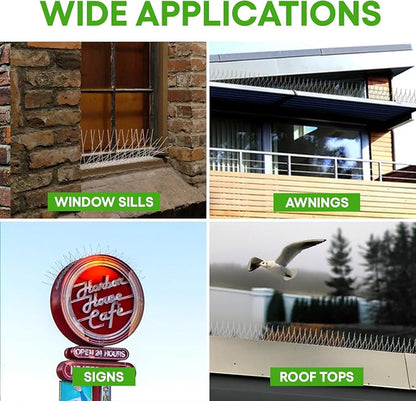 Bird Spikes - Pigeon Spikes - Bird Deterrent Spikes - Stainless Steel - Pigeon & Seagull Defense - Easy Setup - Keeps Birds Under Control - Covers 10 feet