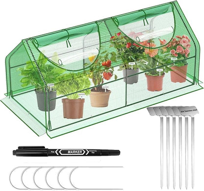 72"x36"x36" Mini Greenhouse for Outdoors & Raised Beds (Shelf-Free), Heavy-Duty PE Portable Plant Shelter with Dual-Zipper Mesh Windows, Bird & Weather Proof Hoop House with 6 Plant Tags