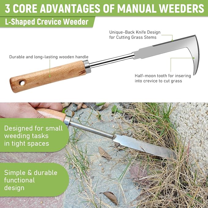 3 Pcs Set Weed Puller Tool,Hand Weeder Tool,4Teeth Uprooting Weeding Tool, Crack and Crevice Weeder, Gardening Weeding Artifact Tool