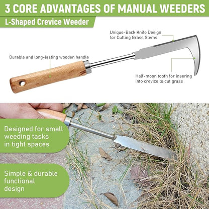 3 Pcs Set Weed Puller Tool,Hand Weeder Tool,4Teeth Uprooting Weeding Tool, Crack and Crevice Weeder, Gardening Weeding Artifact Tool