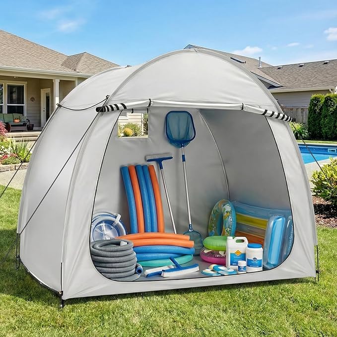VINGLI Bike Storage Shed Tent for 4-5 Bikes, Outdoor Portable Bicycle Storage Shed with Carry Bag, Waterproof Bike Tent for Motorcycle, Garden Tools, Lawn Mower, Light Gray