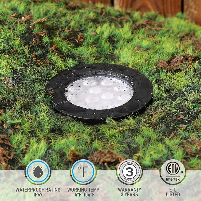LEONLITE 6-Pack Dia. 4 Inch 5CCT Well Lights Flat Top Black | 1800K/2700K/3500K/4000K/5000K, 12-24V AC/DC, CRI90, Landscape LED In Ground Outdoor, Low Voltage Garden Landscaping, Aluminum
