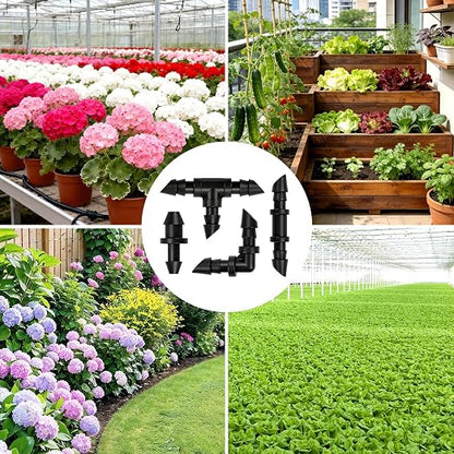 150 Pack Drip Irrigation Fittings Kit for 1/4" Tubing, Drip Line Barbed Connectors for 1/4 Inch Drip Irrigation Tubing Includes 60 Couplings 50Tees 20 Elbows 20 Plugs