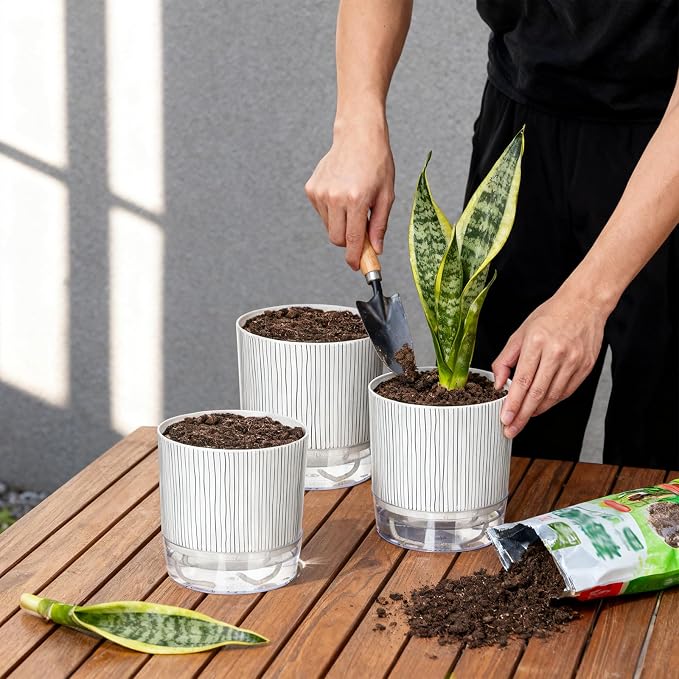 3 Pack Self Watering Pots Set, 4 Inch Self Watering Pots for Indoor Plants, Planter Pot with Wick Rope and Reservoir for African Violet, Spider Plant, Orchid