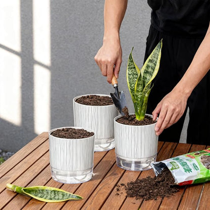 3 Pack Self Watering Pots Set, 4 Inch Self Watering Pots for Indoor Plants, Planter Pot with Wick Rope and Reservoir for African Violet, Spider Plant, Orchid
