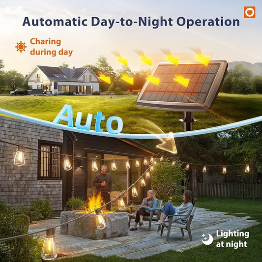 addlon 78(72+6) FT Solar String Lights Waterproof with Remote & USB Port, 24+2 LED Shatterproof Bulbs Patio Lights, Dimmable & Timable 3 Lighting Modes Solar Light for Backyard Camping Garden Decor