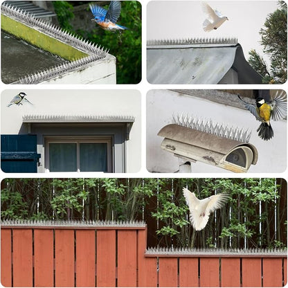 Bird Spikes, 10 Feet Stainless Steel Bird Control Spikes for Outside, Pigeon and Squirrel Blocking Spikes, for Garden Fence Roof and Window - 10 Strips Covers 3m