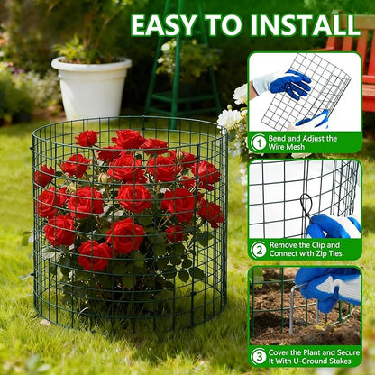 10 Pack Plant Protectors from Animals, 12''x12'' Metal Plant Cages for Outdoor Plants, Garden Plant Protector with Stakes & Zip Ties, Keep Rabbits Squirrels Out, Plant Cage for Flowers Vegetables