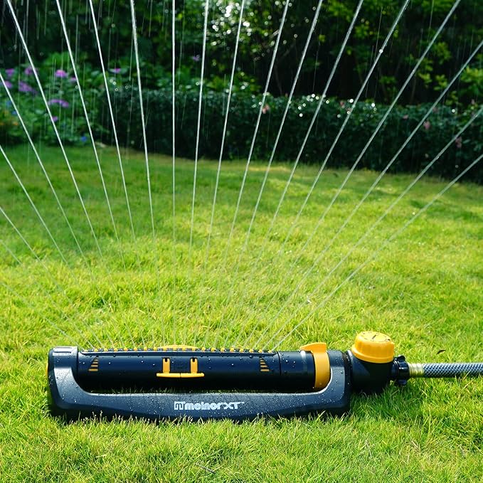 65133AMZ Melnor Turbo Oscillating Sprinkler W/Timer & 65131AMZ Mini Oscillator Sprinkler Bundle, Black, Yellow