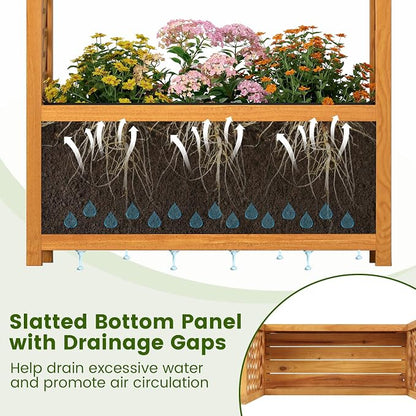HAPPYGRILL Raised Garden Bed with Trellis, Wooden Elevated Planter Box w/Ached Roof & Detachable Bottom Panels, Liner, Drainage, Indoor Outdoor Wood Planter for Climbing Plants Vine Flower (1)