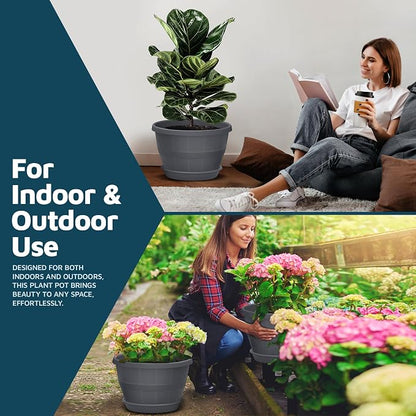 10-Inch Whiskey Barrel Planters Outdoor Pack of 20 - Durable Plastic Plant Pots for Indoor & Outdoor Use with Drainage & Saucer, Lightweight Rustic Barrel Planters for Flowers, Herbs & Small Plants