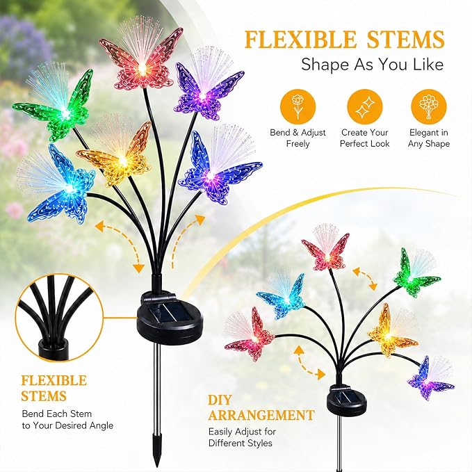 JJGoo 2 Pack Solar Garden Lights, Solar Butterfly Swaying Light for Outside, New Upgraded Outdoor Waterproof Light for Garden Patio Yard Front Porch Decor