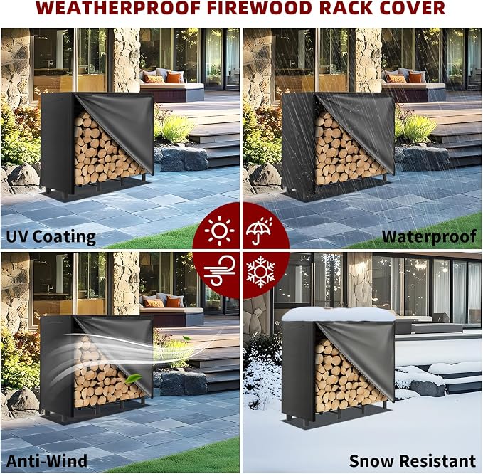 DNKMOR 4FT Firewood Rack with Waterproof Cover,Heavy Duty Firewood Storage Log Holider for Outdoor&Indoor,Fireplace Wood Rack with 600D Oxford Fabric