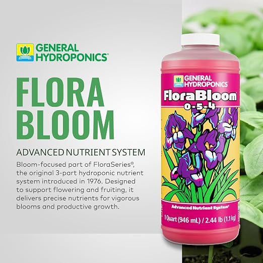 General Hydroponics FloraBloom 0-5-4 Plant Food, Part of FloraSeries Advanced Nutrient System for Plants, 1 Quart