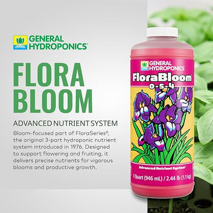 General Hydroponics FloraBloom 0-5-4 Plant Food, Part of FloraSeries Advanced Nutrient System for Plants, 1 Quart
