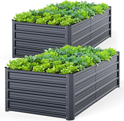 Ohuhu 6x3x1.5FT Metal Raised Garden Bed Outdoor, Reinforced Galvanized Steel Rustproof Planter Box, 100% Non-Toxic, 202 Gal Large Capacity Heavy Duty Raised Beds for Vegetables Flowers Herbs 2-Pack