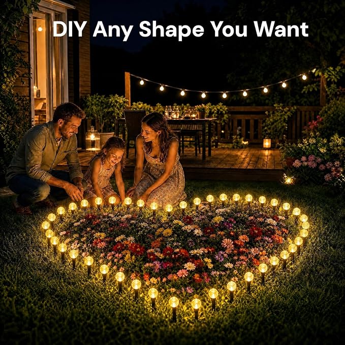SyouHome Solar Garden Lights Outdoor, 60 LEDs 43FT Solar Pathway Lights | 2 Pack/8 Lighting Modes/Waterproof Garden Decor for Yard Patio Walkway Driveway Pathway (Warm White)