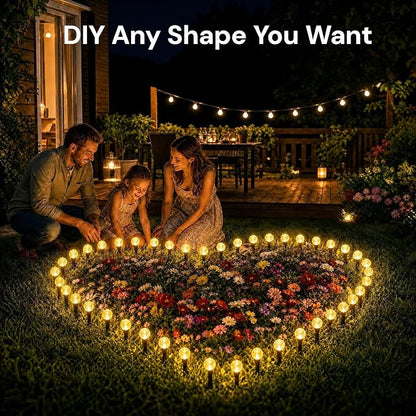 SyouHome Solar Garden Lights Outdoor, 60 LEDs 43FT Solar Pathway Lights | 2 Pack/8 Lighting Modes/Waterproof Garden Decor for Yard Patio Walkway Driveway Pathway (Warm White)