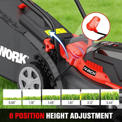 EWORK 40V 14" Electric Lawn Mower Cordless with 2*4.0Ah Batteries & Charger | 6-Height Adjustment, Electric Push Mower with 9-Gallon Grass Bag, Battery Powered Lawnmower for Yard, Lawn Care