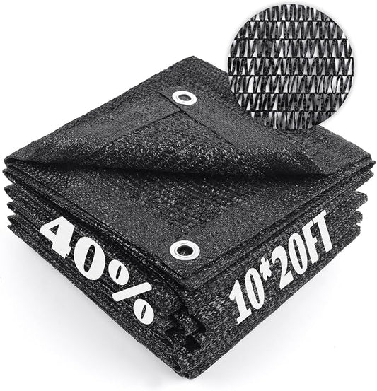 Cool Area 40% Sun Shade Cloth Mesh Tarp with Grommets for Plant Cover 10x20ft Patio Canopy Garden Pergola Greenhouse Car Barn Kennel Black
