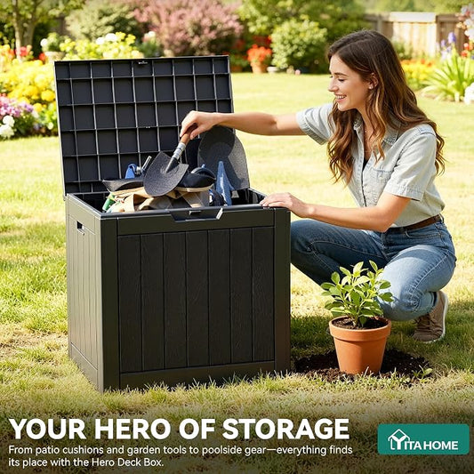 YITAHOME 31 Gallon Outdoor Storage Deck Box | Waterproof Resin Package Delivery and Storage Box with Lockable Lid for Patio Furniture Cushions, Pool Accessories, Garden