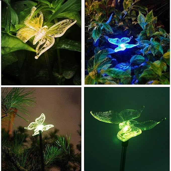 QIDEA Outdoor Solar Garden Stake Light - Color Changing Decorative LED Stake Lamp In-ground Landscaping Lighting for Garden Patio Yard Lawn Pathway Flower Bed Decor Decorations Figurine Butterfly