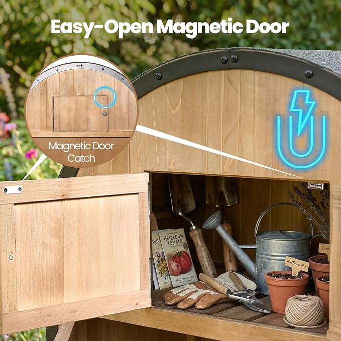 NORTHSKY Outdoor Storage Shed, Waterproof Garden Tool Cabinet with Domed Roof & Double Doors, Lockable 5-Storage Organizer for Patio Lawn Backyard - Solid Wood & Metal Frame