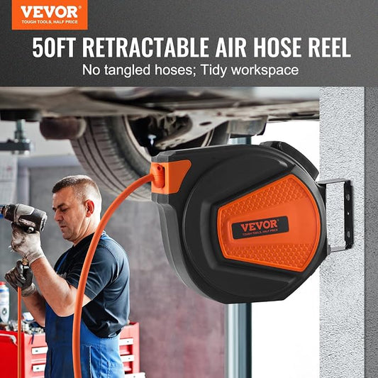 VEVOR Retractable Air Hose Reel 3/8IN x 50FT Hybrid Air Hose Max 300PSI