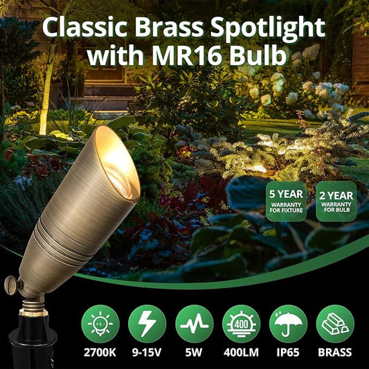 GKOLED Brass LED Outdoor Landscape Spotlights, 12V Low Voltage Spot Light, Waterproof Landscape Lights, Uplighting for Garden, Yard, Antique Bronze Accent Lighting Fixture with MR16 Bulb, 12 Pack