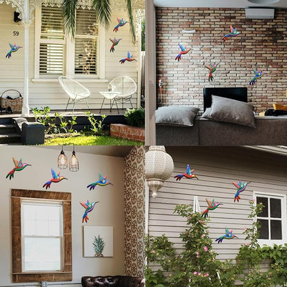 Outdoor Metal Wall Art - 3D Metal Hummingbird Wall Decor - Fence Decorations Outdoor - Decorations for Garden Fence Backyard Bedroom Patio Living Room,Gift for Family Friends(4 Pack)