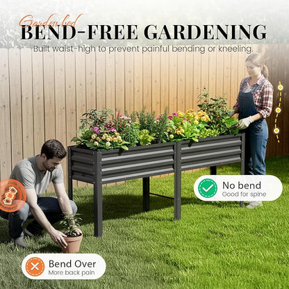 KING BIRD Raised Garden Bed with Legs & Water Storage Tank Galvanized Elevated Planter Box 80×17×31.5 in for Backyard, Patio, Balcony, 500lb Capacity, Dark Grey