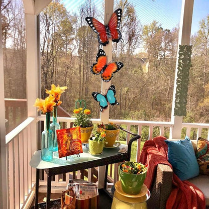EASICUTI Metal Butterfly Wall Decor Butterfly Wall Art Hanging Sculpture for Indoor Outdoor Home Bathroom Living Room Bedroom Or Porch Patio Fence Orange Red Blue Set of 3