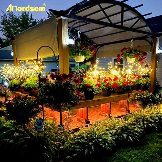 Anordsem Solar Lights Outdoor Waterproof: Garden Light Solar Powered for Yard Outside - Sparkler Fireworks Twinkle Lighting Path Decor 8 Pack - LED Starburst Gardening Gifts for Women Mom Wife