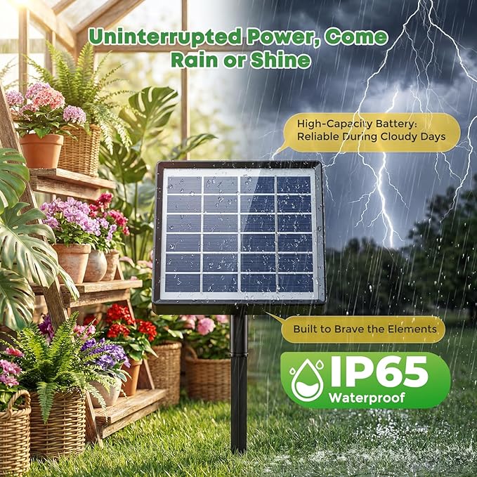 Solar Drip Irrigation System, Automatic Watering Kit with Split Design & Anti-Siphon Valve, 12 Modes Garden Irrigation System with 49ft Hose for 15 Potted Plants, Patio, Balcony & Greenhouse