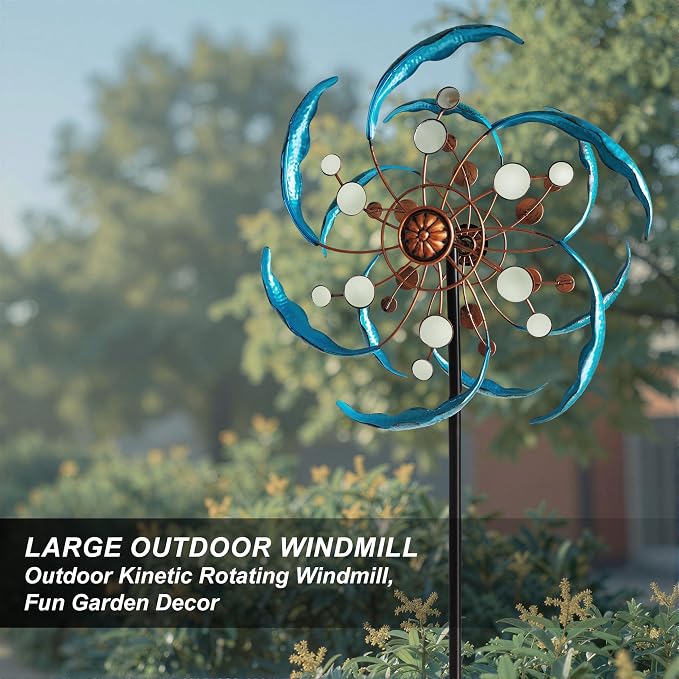 Senfalme Wind Spinners Outdoor Metal 360° Rotating, Large Double-Layer Metal Windmill for Yard with Stake, Wind Spinners for Yard and Garden, Lawn, Patio (60"×14")