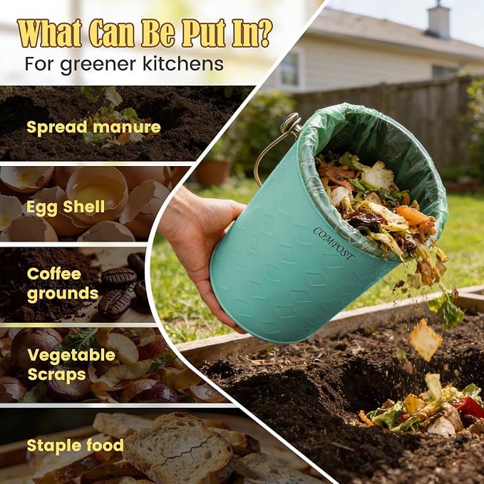 AOSION Countertop Compost Bin Kitchen,Odorless Indoor Compost Bin with Lid | 1 Gallon Composter Container,Removable Inner Bucket,50 Compost Bags,2 Carbon Filters,ideal for food scraps,coffee grounds