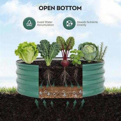 Galvanized Raised Garden Bed Outdoor, Round Metal Planter Boxes 2 Pcs, 3x3x1ft Steel Raised Bed Kit for Planting Vegetables, Fruits, Flowers(LotusGreen)