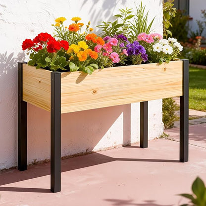 SUNYRISY Wooden Raised Garden Bed Outdoor with Metal Legs for Gardening, 45.6" L x 23.6" W x 31.5" H Elevated Planter Garden Box Raised Bed for Vegetable Flower Herb