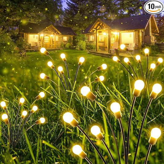 10 Pack Solar Firefly Lights Outdoor Swaying Garden Decor 80 LED Warm White | 2 Lighting Mode, Auto On/Off, Sway with Wind, Waterproof Solar lights Outdoor for Driveway Patio Veranda Courtyard Decor