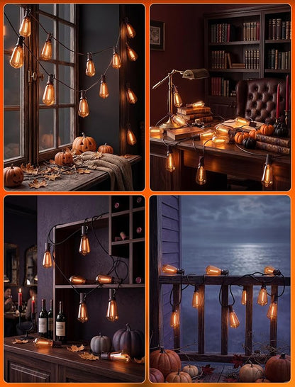 25FT Halloween Orange ST38 LED Outdoor String Lights with 25 Orange Edison Bulbs, Connectable Waterproof Hanging Patio Lights for Halloween, Thanksgiving, Backyard, Porch, Party Decor