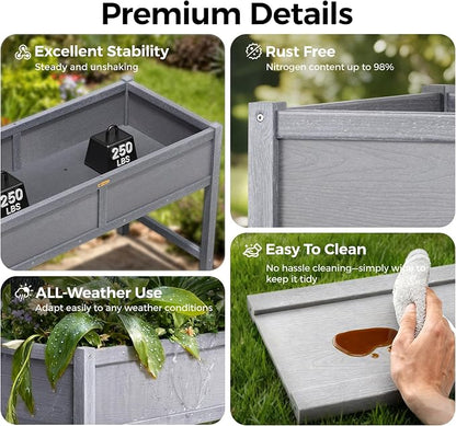 TT Nature HDPE Raised Garden Bed with Legs, 47x22x30 inch Outdoor Elevated Planter Box for Vegetables, Herbs & Flowers, Weather-Resistant Raised Garden Beds for Patio, Balcony & Backyard Gardening