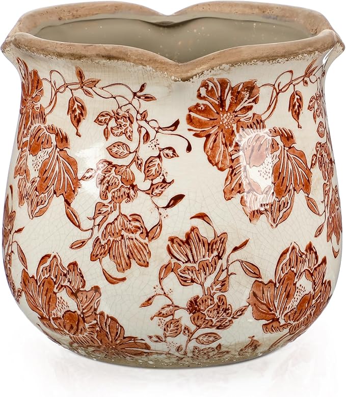 Newtay 6 Inch Ceramic Plants Pots Vintage Ceramic Flower Planters Crackle Glaze Finish Flower Pots Decorative Floral Vintage Planters for Living Room Garden Home Decor Gifts(Fresh)
