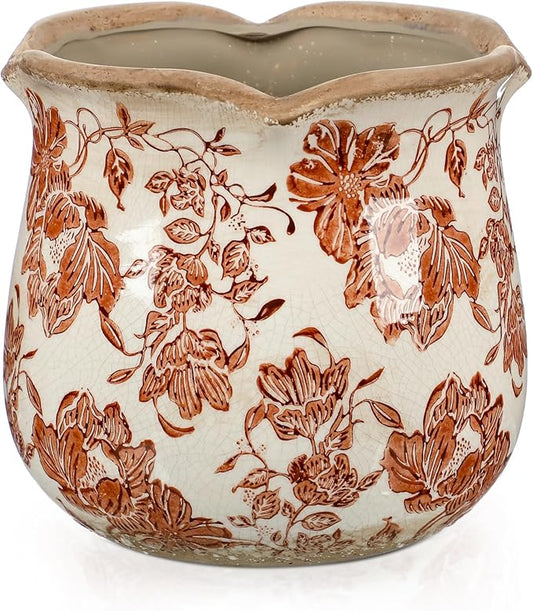 Newtay 6 Inch Ceramic Plants Pots Vintage Ceramic Flower Planters Crackle Glaze Finish Flower Pots Decorative Floral Vintage Planters for Living Room Garden Home Decor Gifts(Fresh)