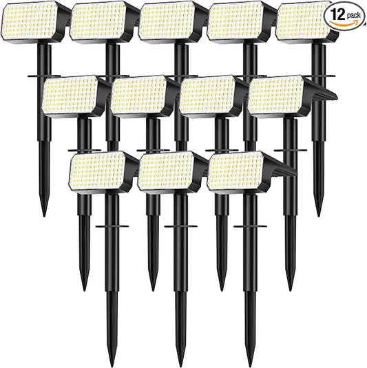 LANSOW 12 Pack Solar Spot Lights Outdoor Waterproof IP67, (90 LED/4 Modes) Solar Landscape Spotlights, 2-in-1 Solar Powered Flood Lights for Yard Garden Pathway Outside Tree, Auto ON/Off(Cool White)